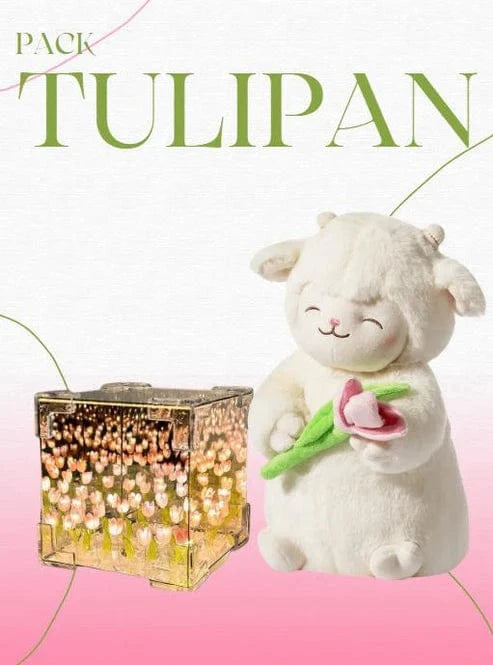 PELUCHE CORDERITO TULIPAN + LAMPARA DE TULIPANES